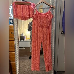 Forever 21 Pink See-Threw Polka Dot Pajama Set (3 pieces)